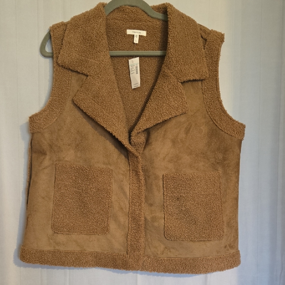 Maurices Womens Cozy Faux-Shearling Vest in Camel Sz L